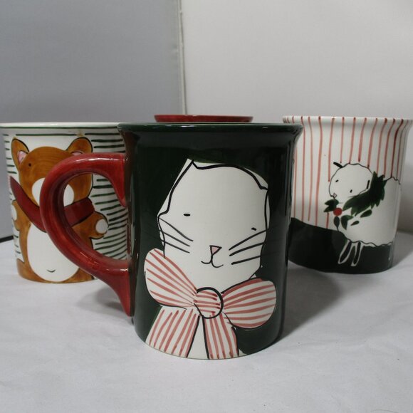 Eddie Bauer Home Large Coffee Mug Cups Set of 4 Dog Cat Bear Sheep Animals - Picture 2 of 7